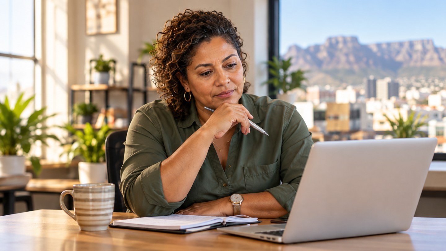 South African business owner reviewing technology choices
