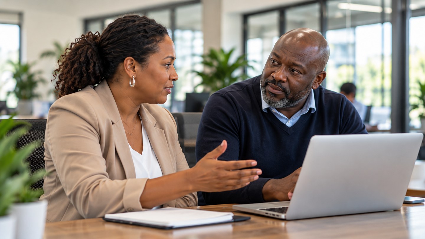 IT consultant discussing requirements with a business owner